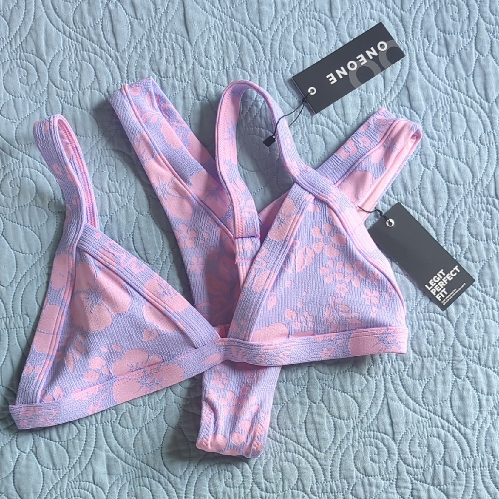 OneOne Swim Kameron & Jesse Pink Purple Bikini Set Top Bottom Large New NWT